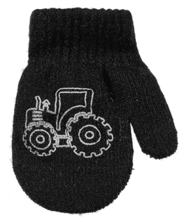 chlapecké rukavice pletené s traktorem černé 10 cm
