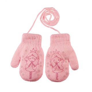 dívčí rukavice pletené zateplené světle růžové s vílou 13 cm