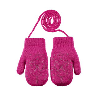 dívčí rukavice pletené zateplené sytě růžové s vílou 13 cm