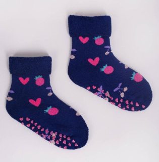 dívčí froté ponožky s protiskluzem tmavěmodré s jahodami