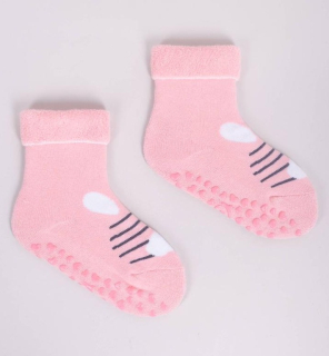 dívčí froté ponožky s protiskluzem růžové s kočkou