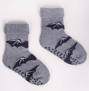 chlapecké froté ponožky s protiskluzem šedé s netopýry