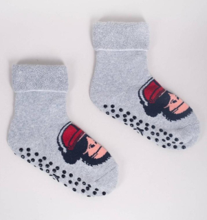 chlapecké froté ponožky s protiskluzem šedé s opičákem