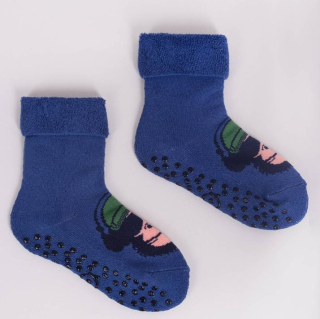 chlapecké froté ponožky s protiskluzem modré s opičákem