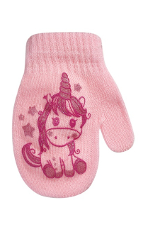 dívčí rukavice pletené zateplené světle růžové s jednorožcem 12 cm